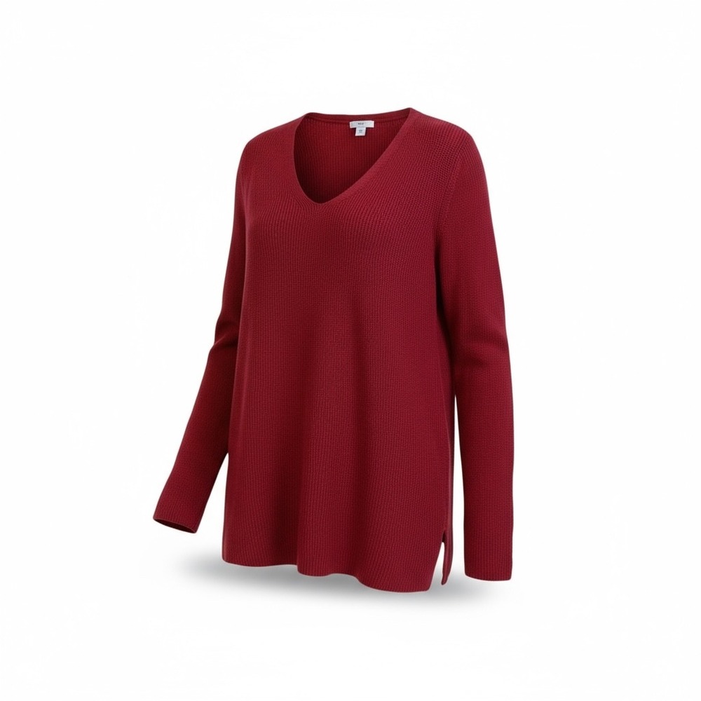 J.Jill Red V‎ Neck Ribbed Long Sleeve Tunic Sweater Women's Medium